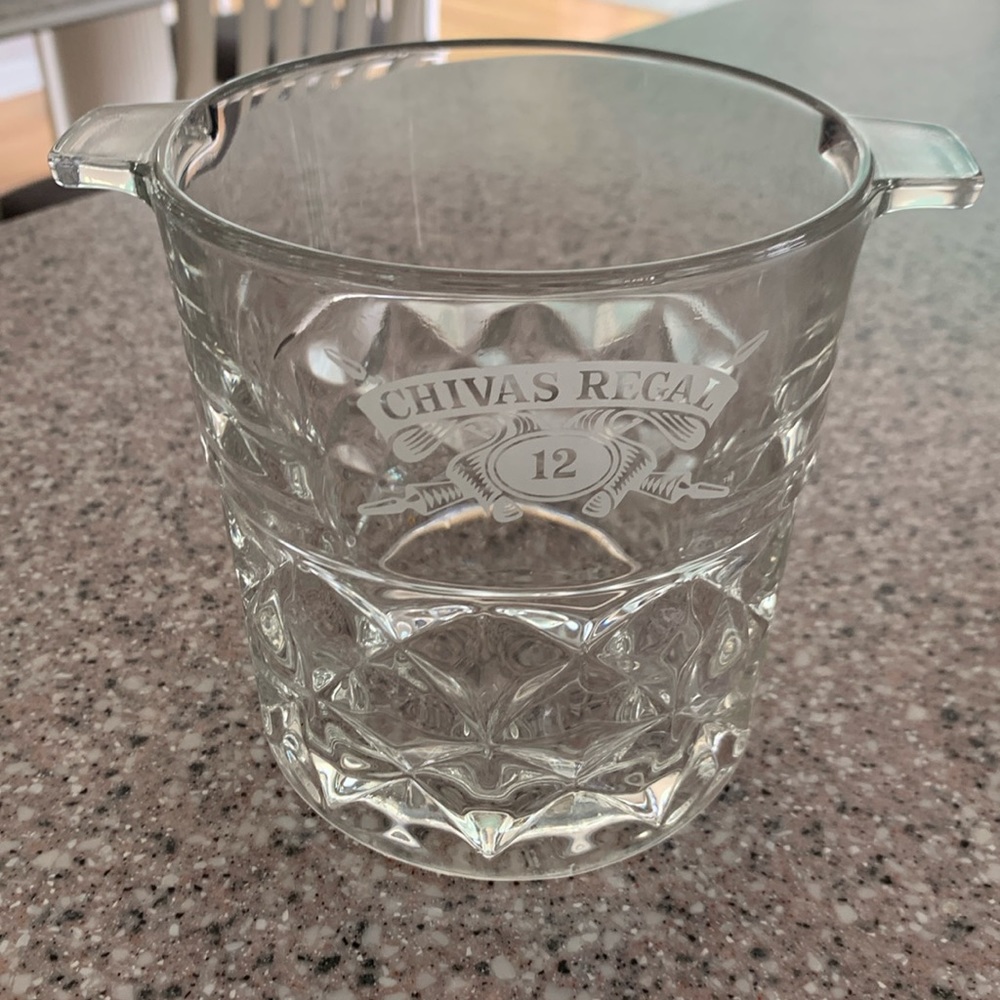Chivas Regal 12 heavy glass crystal clear ice bucket. Waffle cut diamond design